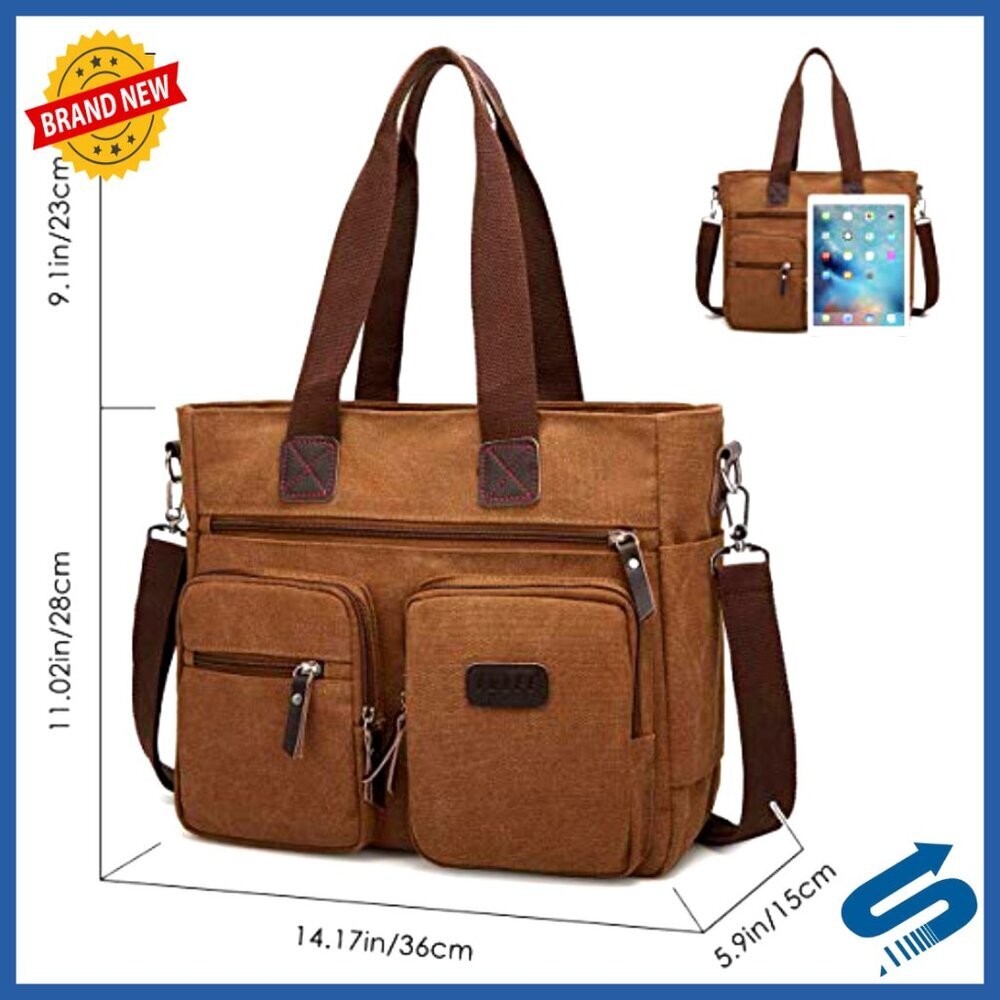 Canvas Satchel Handbag Top Handle Shoulder Tote Messenger Crossbody Travel Work - Picture 3 of 7